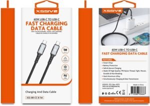 Câble tressé USB-C Vers USB-C Xssive 1M - Noir