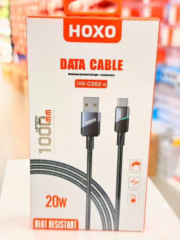 Hoxo câble USB-Type C 20W de données en aluminium biseauté avec lumière LED + fil tressé 1M