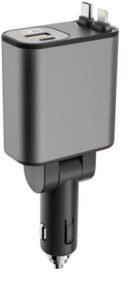 Chargeur de voiture rapide Xssive PD 45W avec câble rétractable - Noir