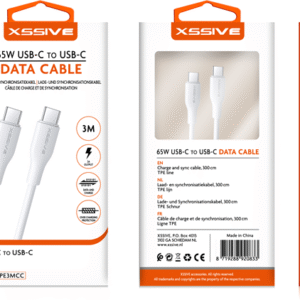Câble Type-C vers Type-C 65 W série Xssive TPE 3M – Blanc